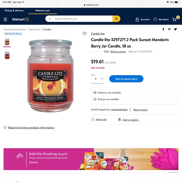 🆕Candle-Lite Mandarin Berry Glass Jar Candle 18oz - Picture 2 of 6